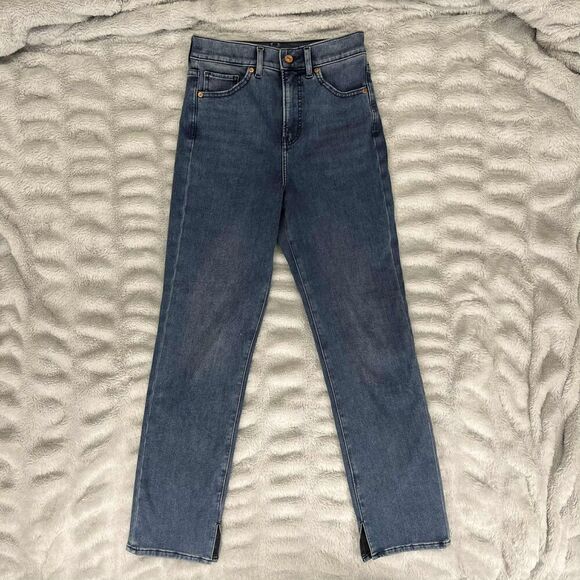 Express Jeans Womens 2 Blue Super High Rise Slim Ankle Medium Wash Stretch Denim - Picture 1 of 10